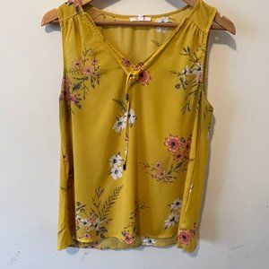 MAURICES | Women's Floral V-Neck Tank Top Yellow Size Small